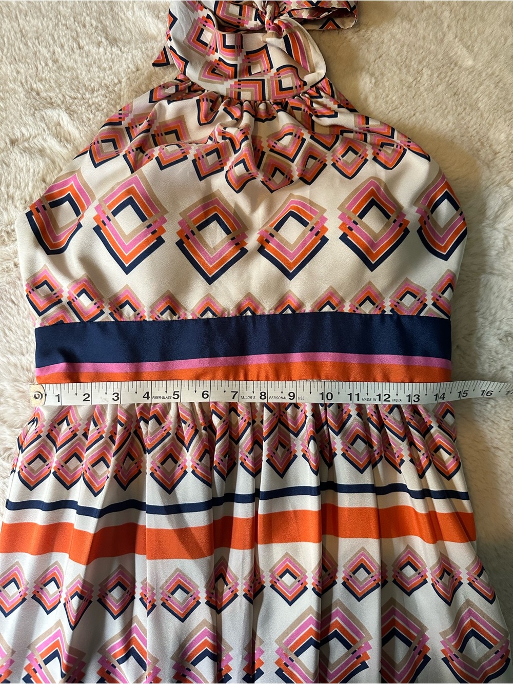 Eliza J Geometric Halter Maxi Dress Retro Mod Cream Orange Navy 8 Petite - Picture 6 of 13